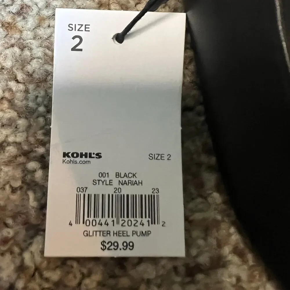 NWT Girls Sonoma Nariah Girls Dress Shoe, Size 2, Black, Glitter, Flats